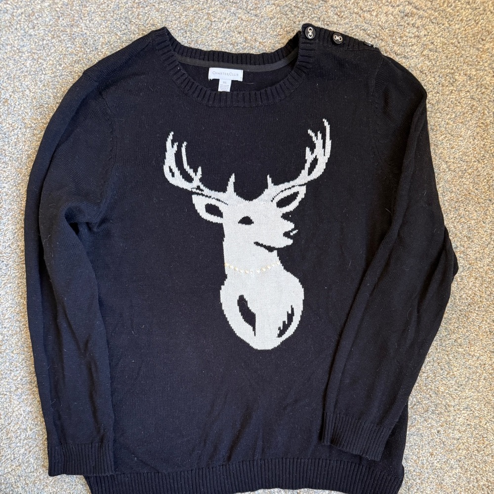 Women’s Black Sweater with shimmer& pearl  embellishment by charter club